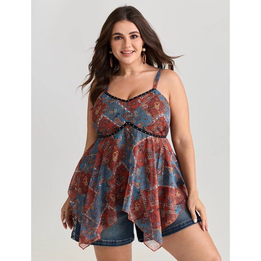 Bloomchic Paisley Print Handkerchief Hem Tank Top Sz 12